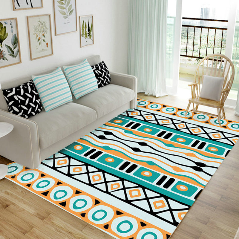 Avtoit | Green striped geometric carpet with diamond and pots Polyester Power Loom pet-friendly carpet for accent area