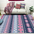 Avtoit | Blue Pink Striped Geometric Rug Americana Tribal Polyester Rug Pet Friendly Stain Resistant Area Rug for Fireplace