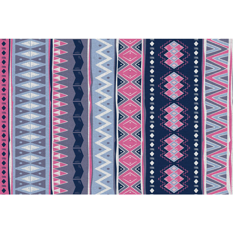 Avtoit | Blue Pink Striped Geometric Rug Americana Tribal Polyester Rug Pet Friendly Stain Resistant Area Rug for Fireplace