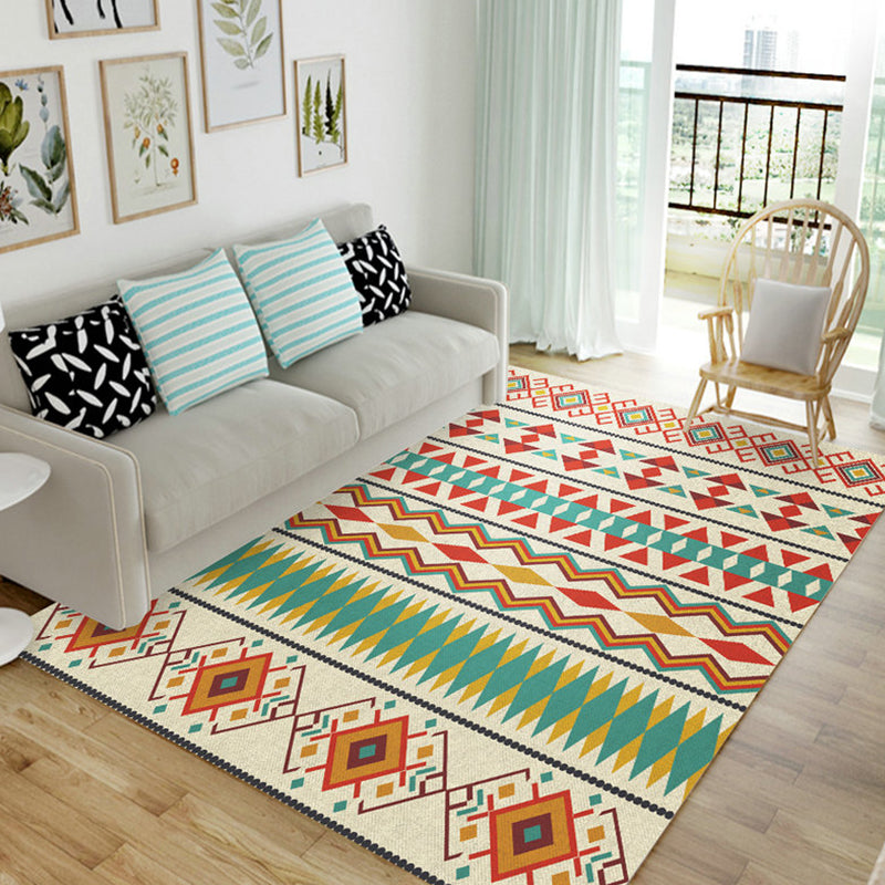 Avtoit | Indian Tribal Orange and Green Rug Striped Geometric Area Rug Fabri Pet Friendly Stain Resistant Indoor Carpet