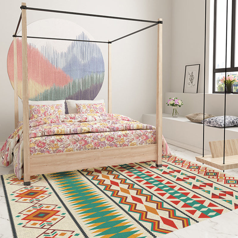 Avtoit | Indian Tribal Orange and Green Rug Striped Geometric Area Rug Fabri Pet Friendly Stain Resistant Indoor Carpet