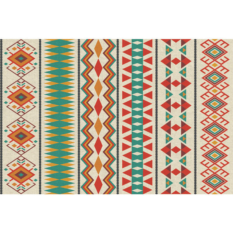 Avtoit | Indian Tribal Orange and Green Rug Striped Geometric Area Rug Fabri Pet Friendly Stain Resistant Indoor Carpet