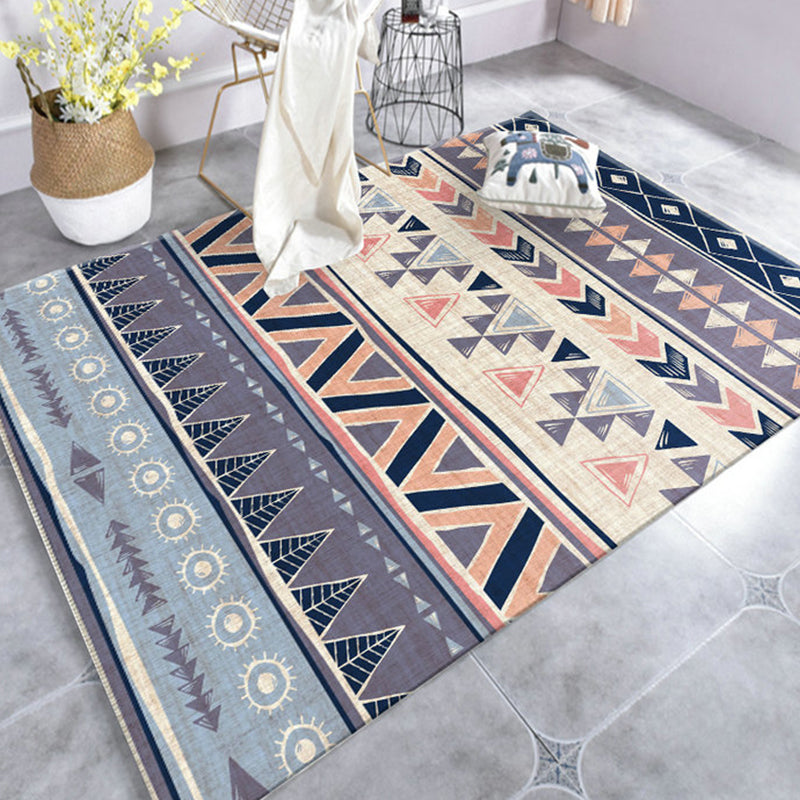 Avtoit | Warm purple stain-resistant rug striped geometric Americana tribal rug polyester pet-friendly area rug for living room