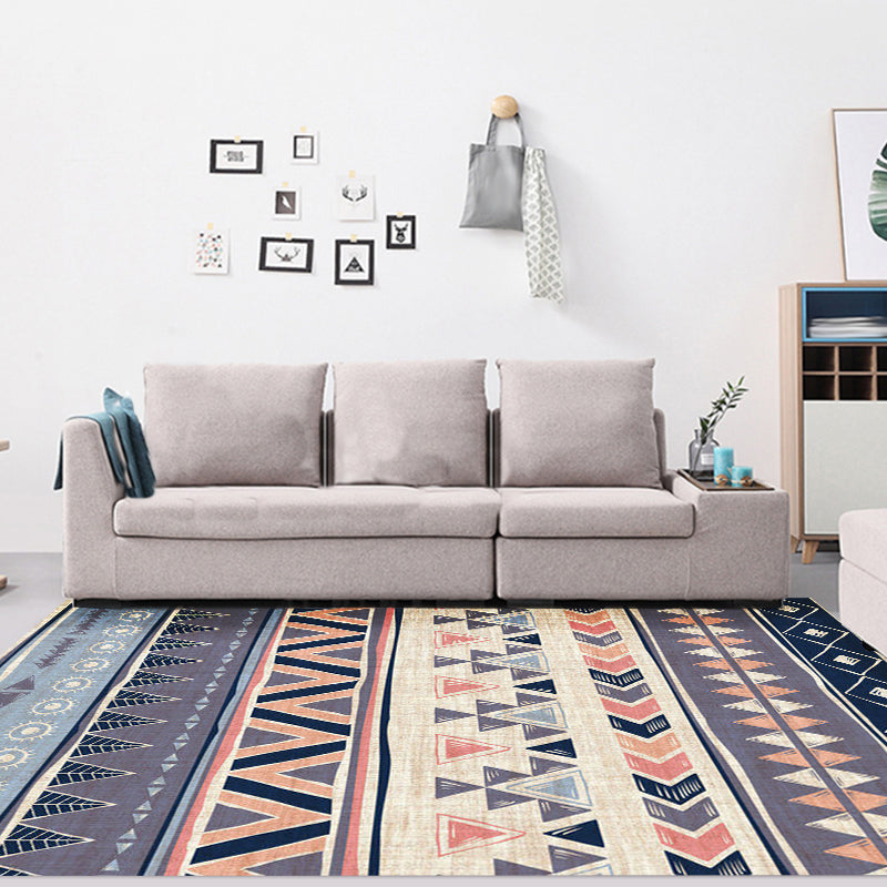 Avtoit | Warm purple stain-resistant rug striped geometric Americana tribal rug polyester pet-friendly area rug for living room