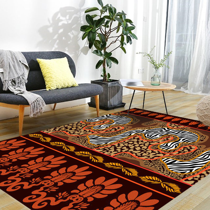 Avtoit | Paisley and Leopard Tribal Rug in Orange Indian Americana Scroll Synthetic Flooring Pet Friendly Stain Resistant Indoor Carpet