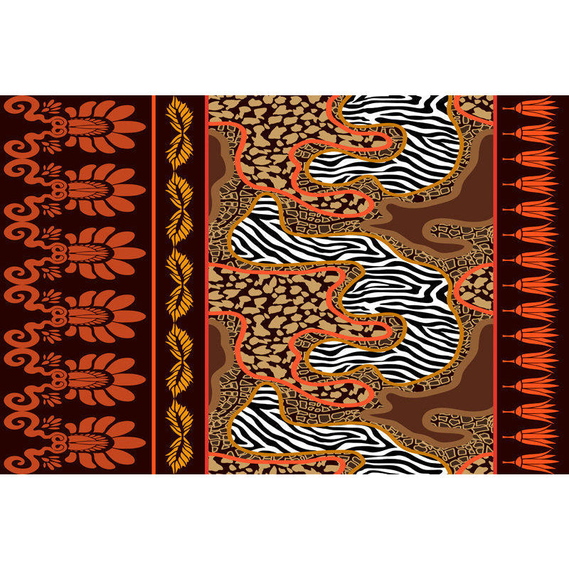 Avtoit | Paisley and Leopard Tribal Rug in Orange Indian Americana Scroll Synthetic Flooring Pet Friendly Stain Resistant Indoor Carpet