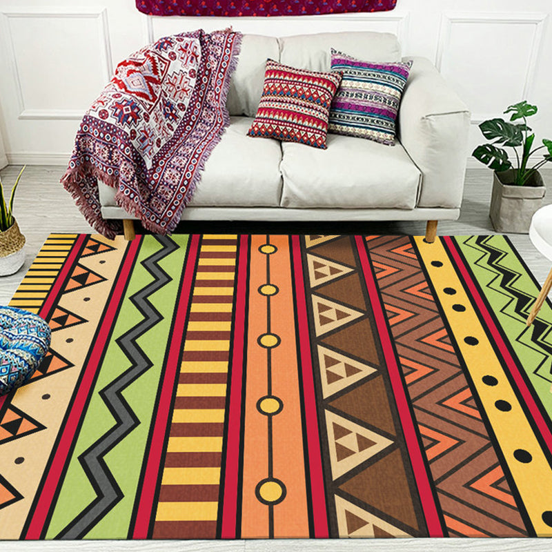 Avtoit | Dark Red Americana Tribal Carpet Striped Geometric Polyester Pet Friendly Stain Resistant Rug for Accent Area