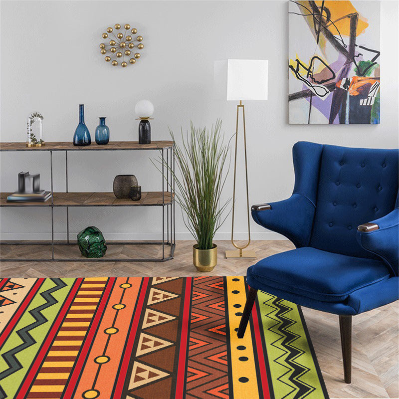 Avtoit | Dark Red Americana Tribal Carpet Striped Geometric Polyester Pet Friendly Stain Resistant Rug for Accent Area