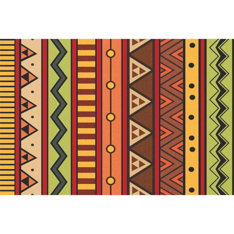 Avtoit | Dark Red Americana Tribal Carpet Striped Geometric Polyester Pet Friendly Stain Resistant Rug for Accent Area