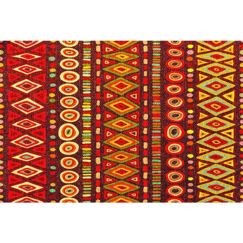 Avtoit | Dark Red Americana Tribal Carpet Striped Geometric Polyester Pet Friendly Stain Resistant Rug for Accent Area
