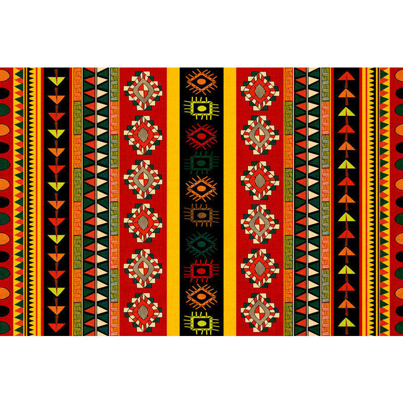 Avtoit | Dark Red Americana Tribal Carpet Striped Geometric Polyester Pet Friendly Stain Resistant Rug for Accent Area