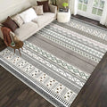 Avtoit | Bohemian Striped Geometric Rug Fabric Rug for Living Room Non-Slip Back Rug in Light Green and Brown