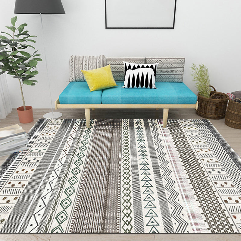 Avtoit | Bohemian Striped Geometric Rug Fabric Rug for Living Room Non-Slip Back Rug in Light Green and Brown
