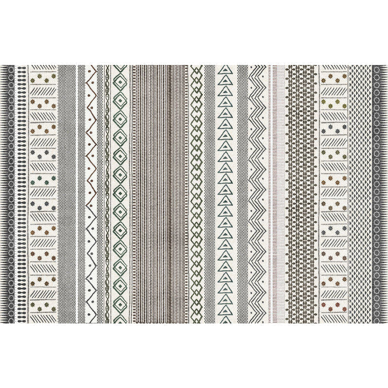 Avtoit | Bohemian Striped Geometric Rug Fabric Rug for Living Room Non-Slip Back Rug in Light Green and Brown