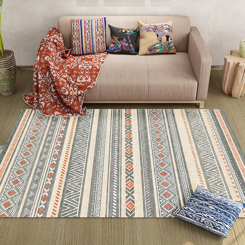 Avtoit | Bohemian Style Indoor Rug Striped Geometric Shine Rug with Zigzag Lines and Diamond Synthetic Non-Slip Rug