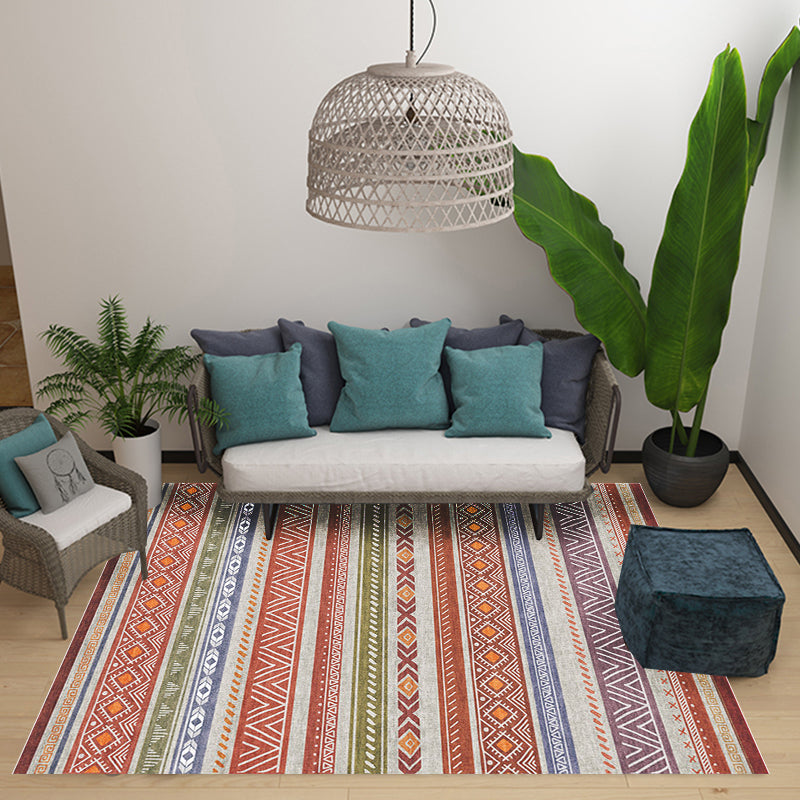 Avtoit | Bohemian Style Indoor Rug Striped Geometric Shine Rug with Zigzag Lines and Diamond Synthetic Non-Slip Rug