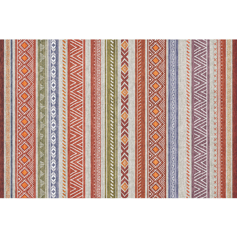 Avtoit | Bohemian Style Indoor Rug Striped Geometric Shine Rug with Zigzag Lines and Diamond Synthetic Non-Slip Rug