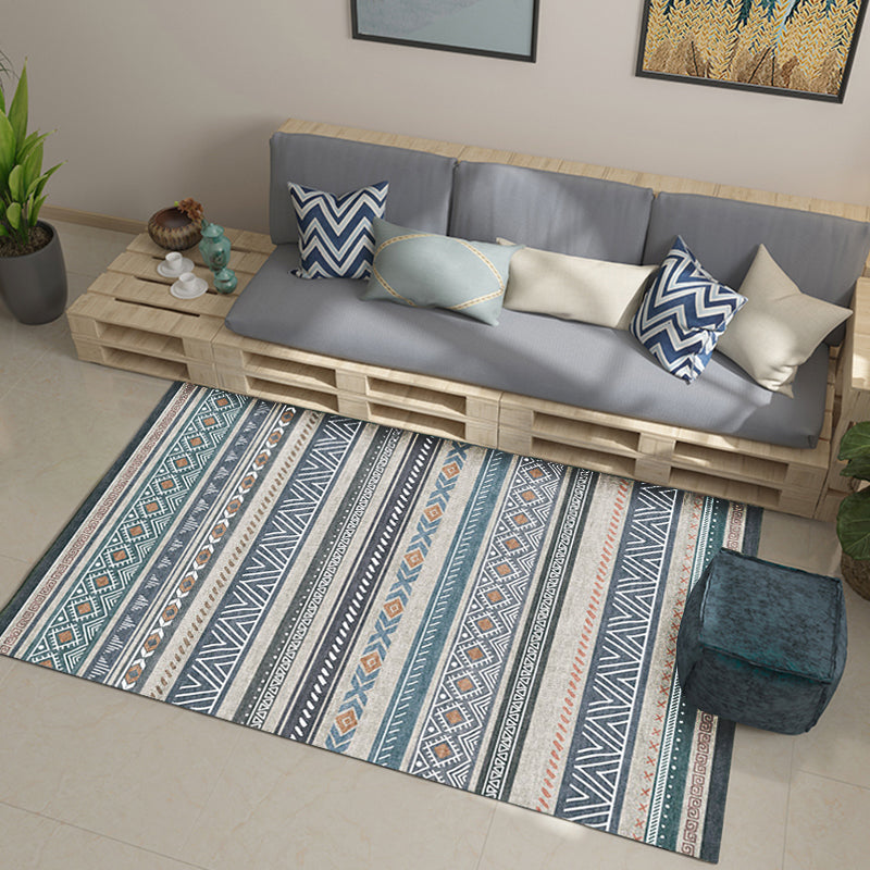 Avtoit | Bohemian Style Indoor Rug Striped Geometric Shine Rug with Zigzag Lines and Diamond Synthetic Non-Slip Rug