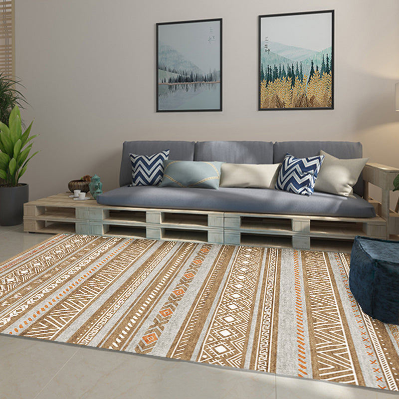 Avtoit | Bohemian Style Indoor Rug Striped Geometric Shine Rug with Zigzag Lines and Diamond Synthetic Non-Slip Rug