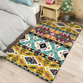 Avtoit | Striped geometric Indian tribal rug with botanical motifs and bows, polyester stain-resistant rug in yellow and green