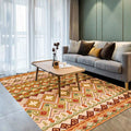 Avtoit | Orange Americana Indoor Mat Striped Indian Tribal Graphic Rug with Feather Headscarf Synthetic Non-Slip Backing Rug