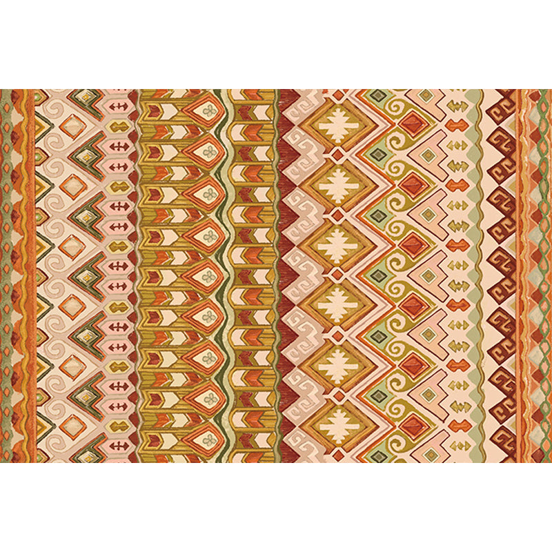 Avtoit | Orange Americana Indoor Mat Striped Indian Tribal Graphic Rug with Feather Headscarf Synthetic Non-Slip Backing Rug