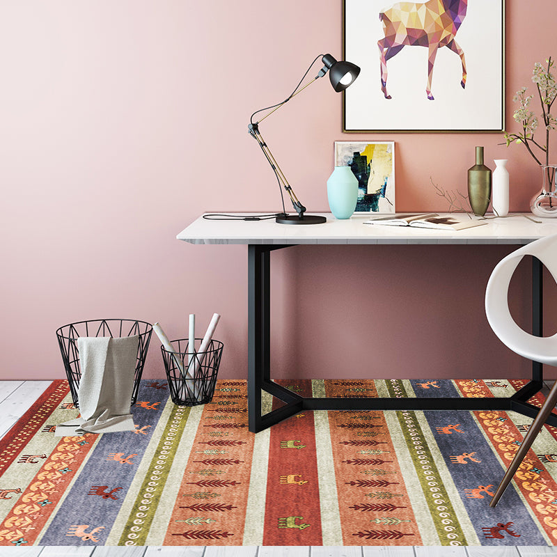 Avtoit | Bohemian striped geometric rug with botanical and animal motifs synthetic non-slip backing pet-friendly area rug
