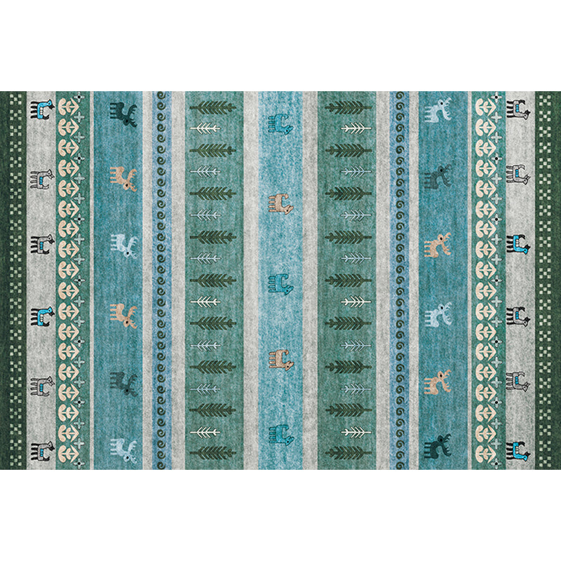 Avtoit | Bohemian striped geometric rug with botanical and animal motifs synthetic non-slip backing pet-friendly area rug