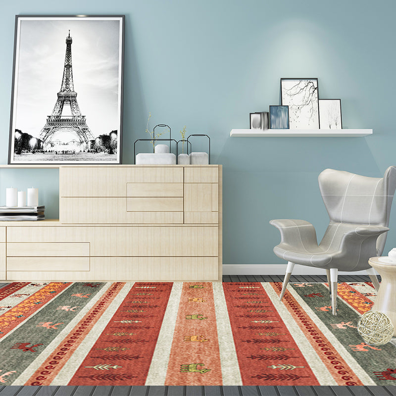 Avtoit | Bohemian striped geometric rug with botanical and animal motifs synthetic non-slip backing pet-friendly area rug