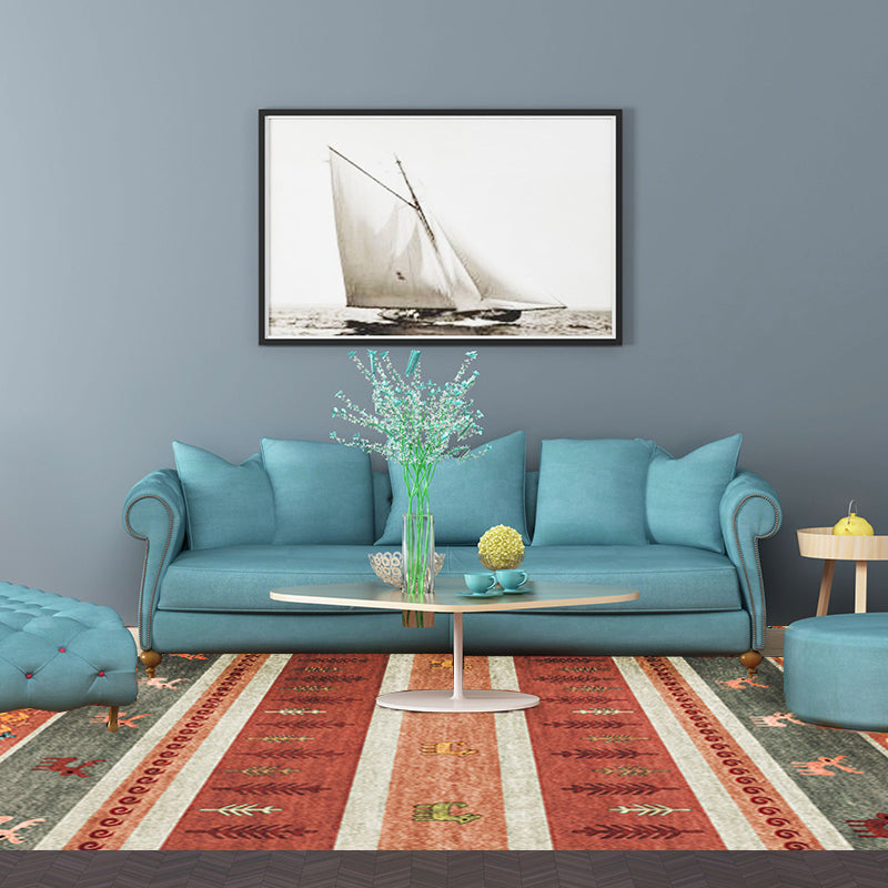 Avtoit | Bohemian striped geometric rug with botanical and animal motifs synthetic non-slip backing pet-friendly area rug