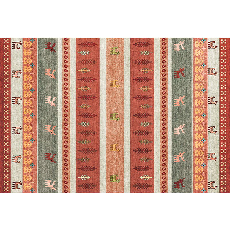 Avtoit | Bohemian striped geometric rug with botanical and animal motifs synthetic non-slip backing pet-friendly area rug