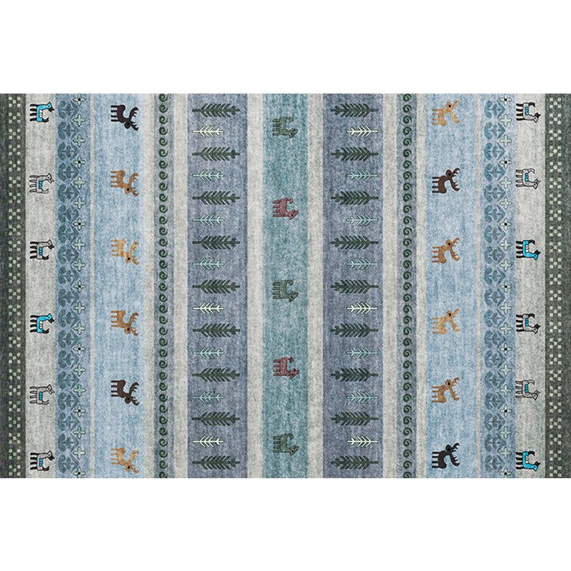 Avtoit | Bohemian striped geometric rug with botanical and animal motifs synthetic non-slip backing pet-friendly area rug