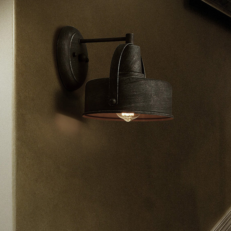Avtoit | Metal Antique Black Wall Lights Drum/Trumpet Shade 1-Light Retro Rustic Wall Lamp Fixture