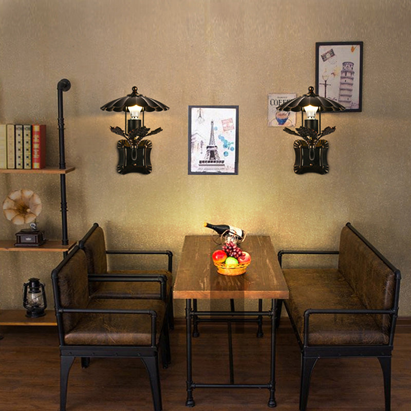 Avtoit | Metal Bronze Wall Lamp Cone 1-Light Industrial Wall Lamp with Leaf Decoration and Square Back Plate