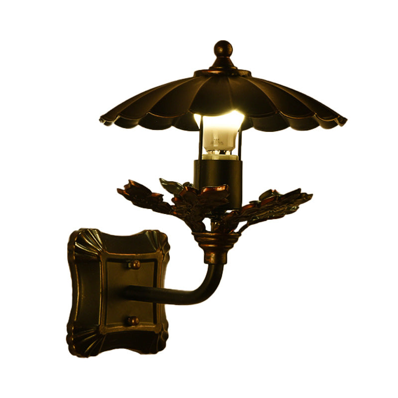 Avtoit | Metal Bronze Wall Lamp Cone 1-Light Industrial Wall Lamp with Leaf Decoration and Square Back Plate