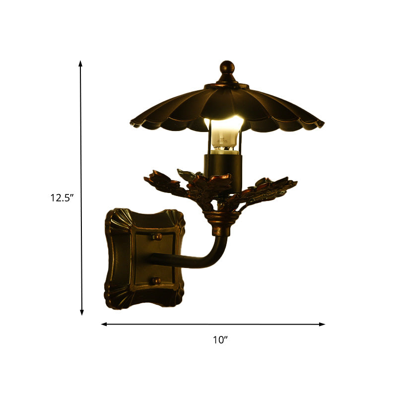 Avtoit | Metal Bronze Wall Lamp Cone 1-Light Industrial Wall Lamp with Leaf Decoration and Square Back Plate