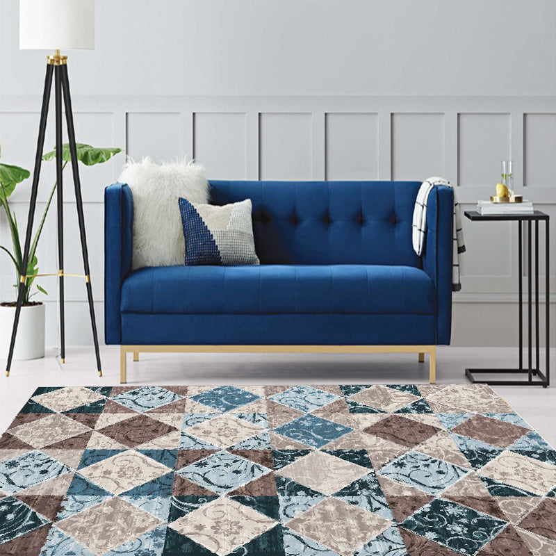 Avtoit | Moroccan Living Room Rug Colorful Petal Diamond Pattern Rug Polyester Non-slip Flooring