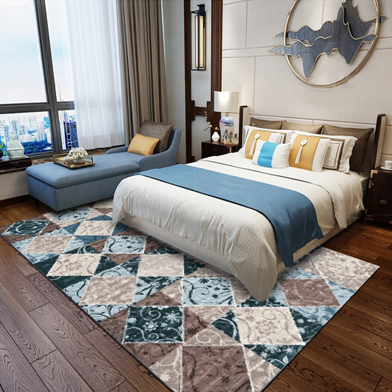 Avtoit | Moroccan Living Room Rug Colorful Petal Diamond Pattern Rug Polyester Non-slip Flooring