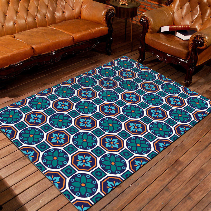 Avtoit | Eastern geometric floral pattern rug in green Moroccan rug polyester non-slip backing rug for bedroom