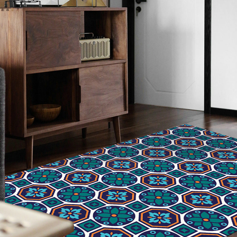 Avtoit | Eastern geometric floral pattern rug in green Moroccan rug polyester non-slip backing rug for bedroom