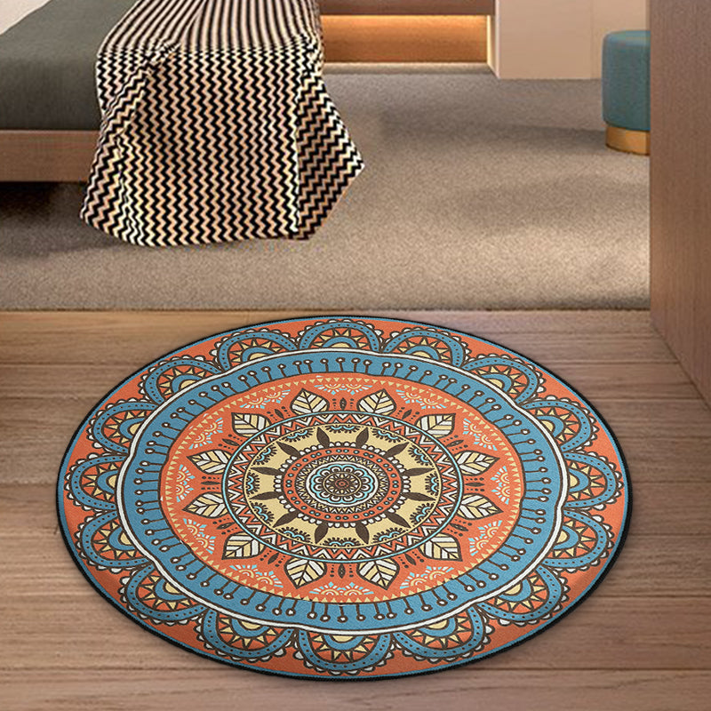 Avtoit | Blue and Orange Tribal Carpet with Leaf Polyester Southwestern Print Non-Slip Back Carpet for Bedroom
