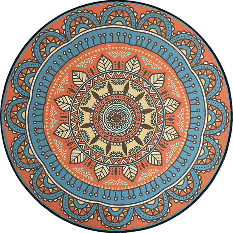 Avtoit | Blue and Orange Tribal Carpet with Leaf Polyester Southwestern Print Non-Slip Back Carpet for Bedroom