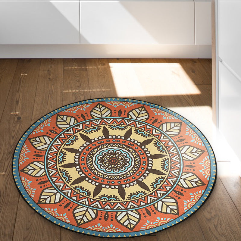 Avtoit | Blue and Orange Tribal Carpet with Leaf Polyester Southwestern Print Non-Slip Back Carpet for Bedroom