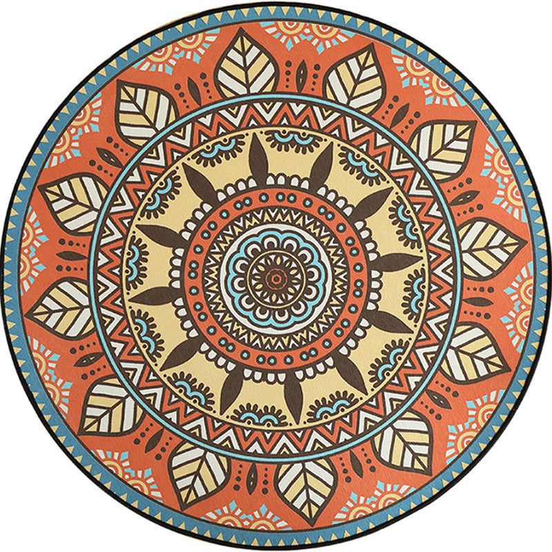 Avtoit | Blue and Orange Tribal Carpet with Leaf Polyester Southwestern Print Non-Slip Back Carpet for Bedroom