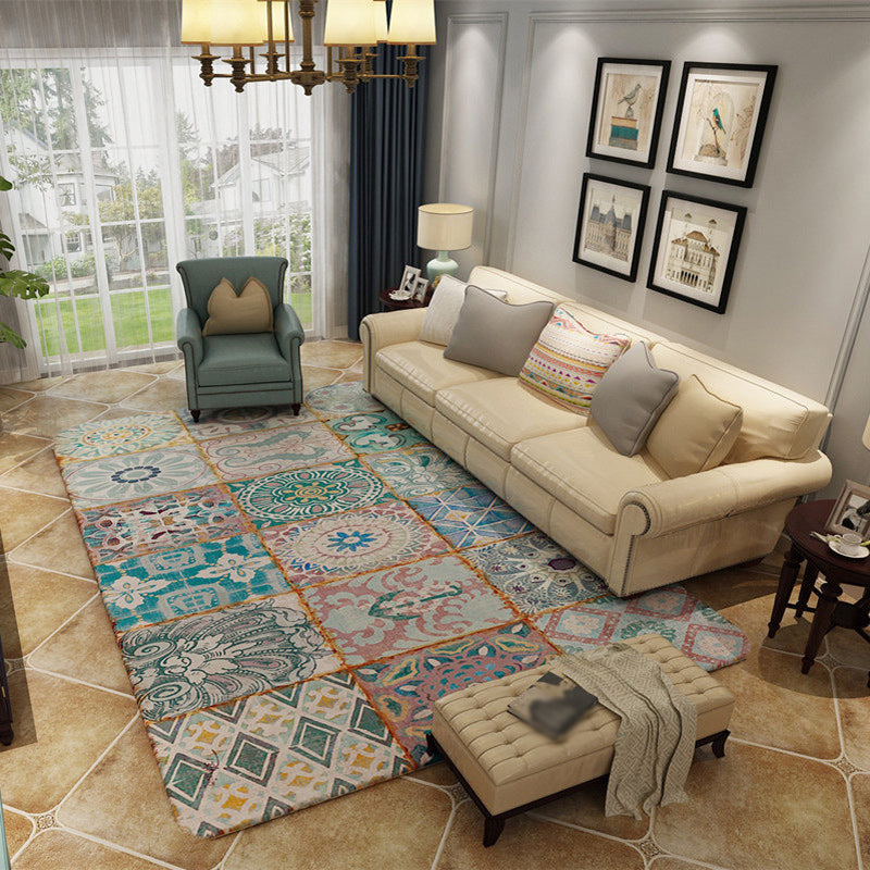 Avtoit | Moroccan Living Room Rug Multicolored Flower Diamond Print Rug Polyester Rug
