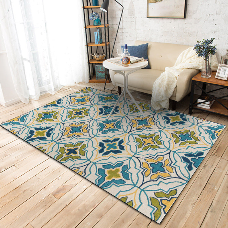 Avtoit | Ivorakariert Moroccan Carpet Polyester Geometric Floral Cross Print Rug Non-Slip Rug for Home Decor