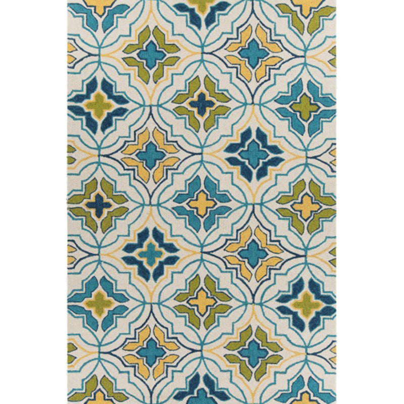 Avtoit | Ivorakariert Moroccan Carpet Polyester Geometric Floral Cross Print Rug Non-Slip Rug for Home Decor