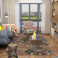 Avtoit | Persian Moroccan rug in brown floral circle square print area rug polyester non-slip rug for living room
