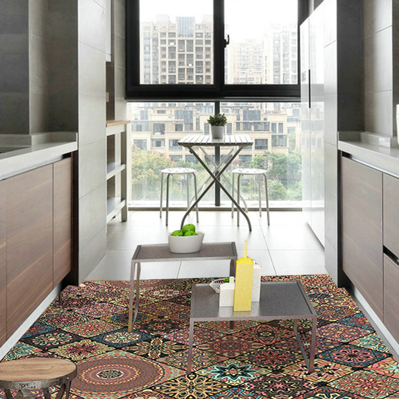 Avtoit | Persian Moroccan rug in brown floral circle square print area rug polyester non-slip rug for living room