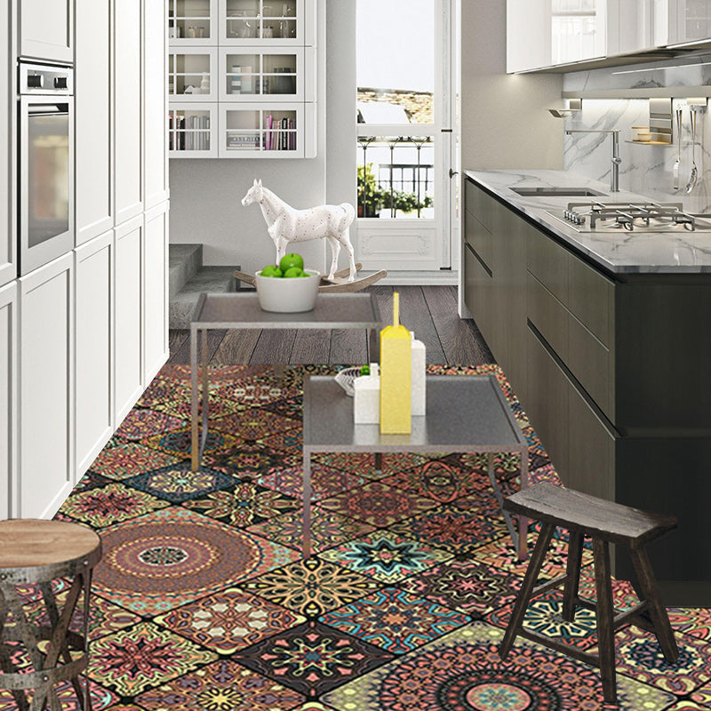 Avtoit | Persian Moroccan rug in brown floral circle square print area rug polyester non-slip rug for living room